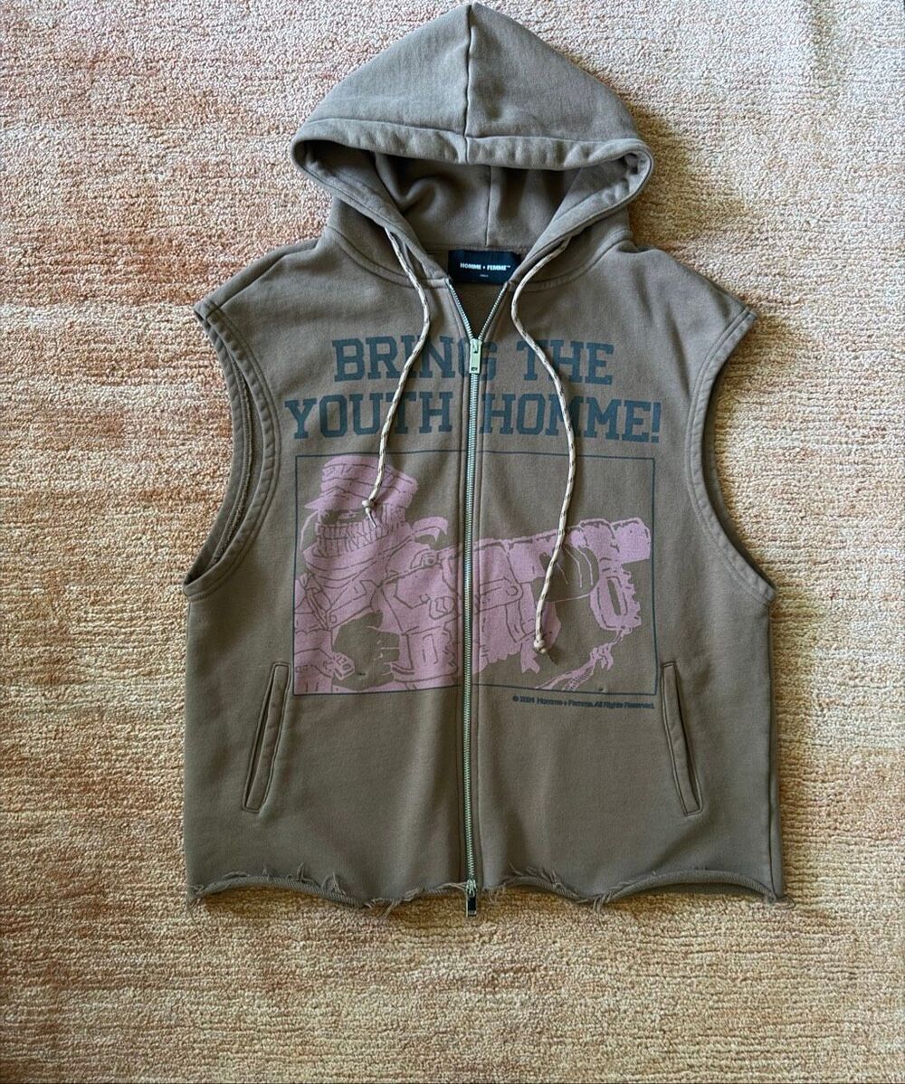 Homme + Femme Guerilla Cutoff Zip Hoodie Brown Size Small